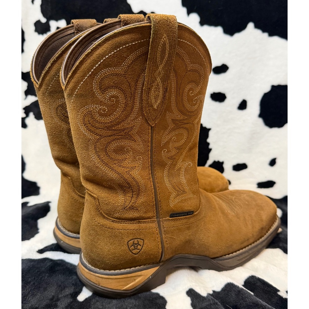 Ariat Anthem Composite Toe Western Work Boots Suede Chipmunk Brown Women's‎ 7 - Picture 4 of 9